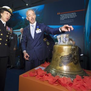 Her Royal Highness The Princess Royal pictured with David Mearns, Vice President of the HMS Hood Association during a tour of the National Museum of the Royal Navy (NMRN) exhibition 36 Hours: Jutland 1916, The Battle That Won The War at Portsmouth Historic Dockyard.
Picture date: Tuesday May 24, 2016.
Photograph by Christopher Ison ©
07544044177
chris@christopherison.com
www.christopherison.com